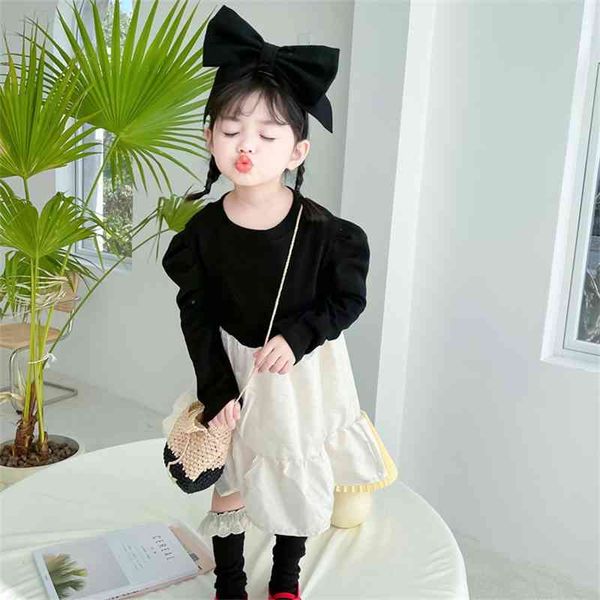 

spring arrival girls long sleeve patchwork dress kids cotton dres 210528, Red;yellow