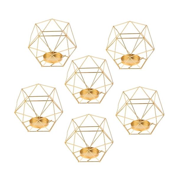 

candle holders 6pcs 3d geometric iron home romantic durable candlesticks wedding decoration craft,golden