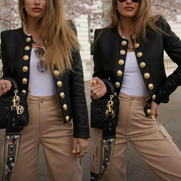 

women's vests elegant womens jacket ladies solid color buttons long sleeve short coat slim black biker casual autumn, Black;white