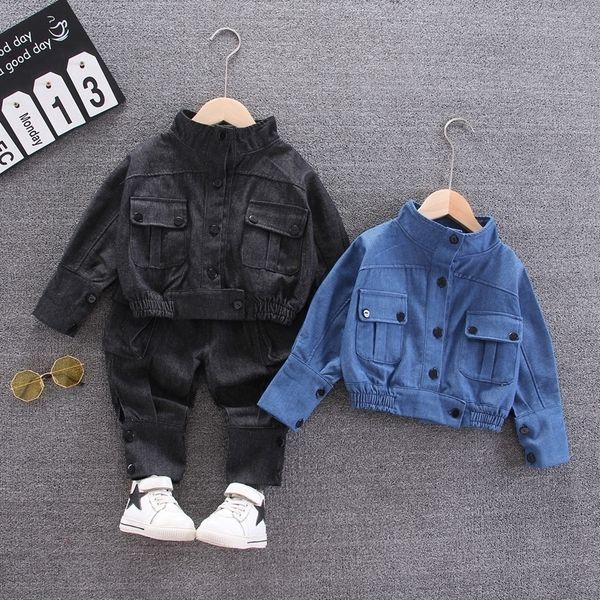 

boys clothes fashion cartoon suit casual kids costume boy clothing set t-shit + black pants children0-6year old 210309, White
