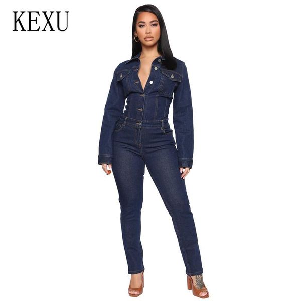 

kexu denim jumpsuits for women tight fitting button jeans jumpsuits poled distressed casual one piece outfits playsuit overalls, Black;white