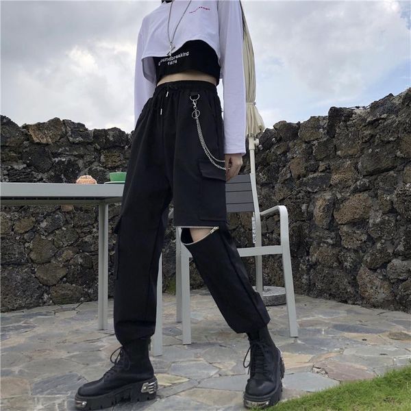 

women's two piece pants hip hop clothing 2 set female 2021 spring fashion casual + high waist loose black overalls women plus size sui, White