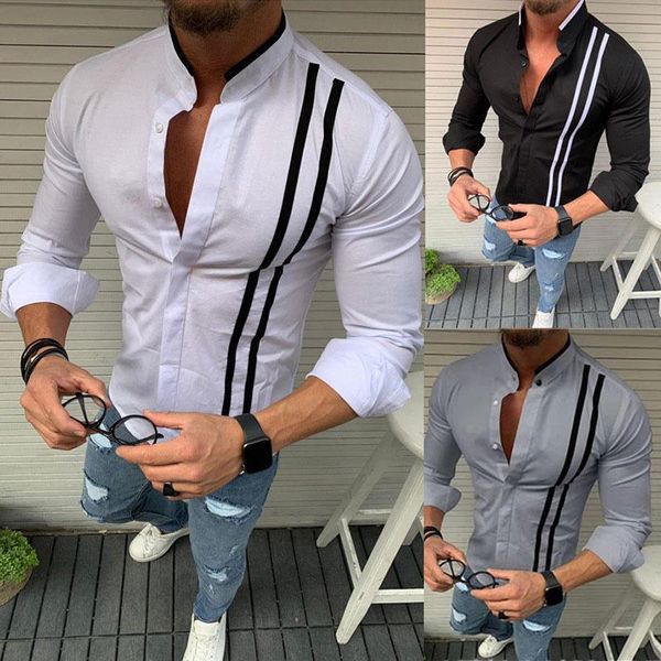 

men's casual shirts men formal slim dress shirt stand collared long sleeve button, White;black