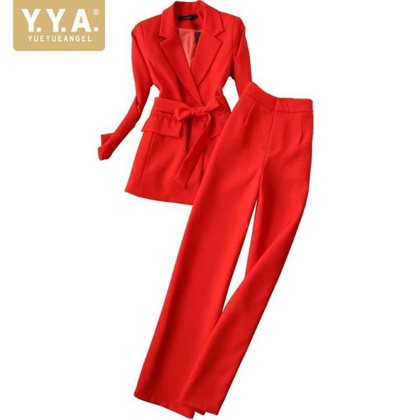 

women's two piece pants 2021 spring autumn office ladies elegant suit sets long sleeve blazer wide leg set women matching outfit, White