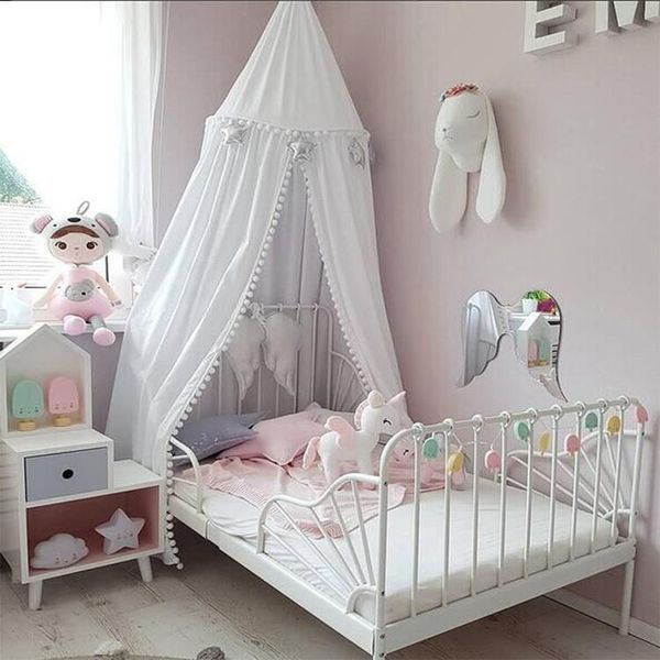 

cotton baby room decoration balls mosquito net kids bed curtain canopy round crib netting tent pgraphy props baldachin 245cm