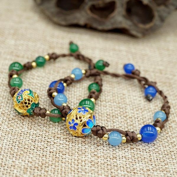 

charm bracelets ethnic jewelry bracelet jing thai blue chalcedony adjustable products for women, Golden;silver