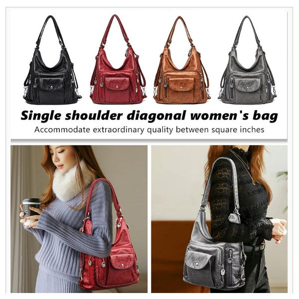 

diaper bags vintage women pu leather shoulder crossbody messenger bag casual ladies shopping multi pockets large capacity tote handbags
