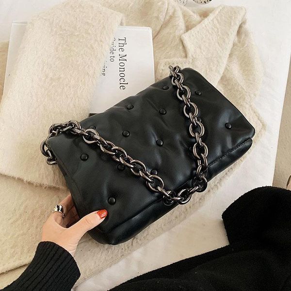 

duffel bags chain pu leather shoulder for women 2021 winter trend luxury designer handbags and purse ladies crossbody bag