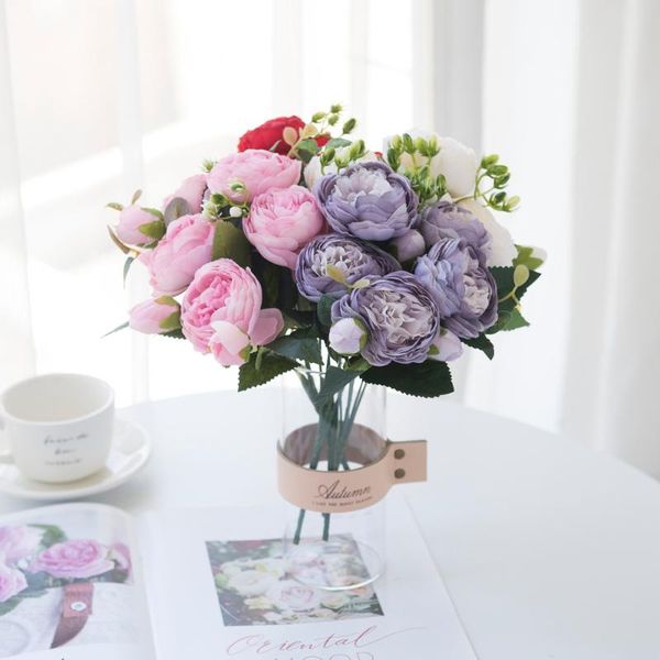 

decorative flowers & wreaths artificial red silk peony roses vases for home decor bride bouquet wedding accessories craft diy gifts pink fak