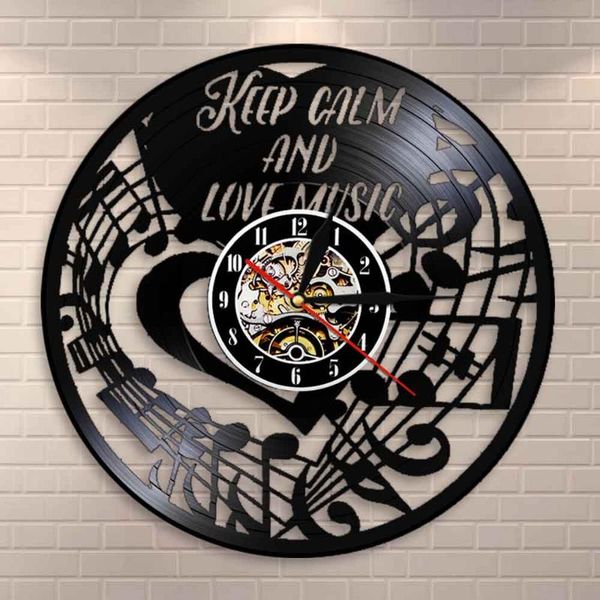 

wall clocks keep calm and love music inspirational clock note treble bass clef record studio watch