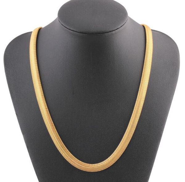

mens flat herringbone chain 18k gold plated 9mm 24" necklace, Silver
