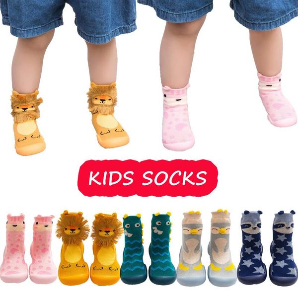 

socks children's baby knit soft sole rubber shoes slipper stocking cute cartoon warm non-slip footwear, toddler, Pink;yellow