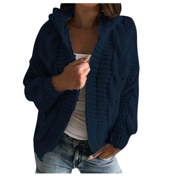 

women's knits & tees 2021 ladies solid color sweater casual knitted cardigan hooden open front jacket for woman winter sueters de muje, White