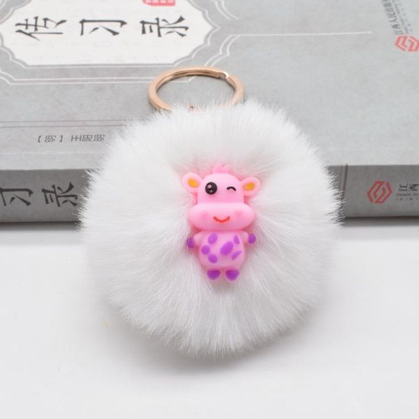 

keychains korean version of ins mini animal hair ball keychain bag pendant female luggage clothing accessories car key gift wholesale, Silver