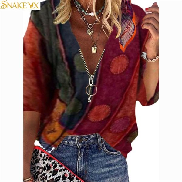 

women's t-shirt snake yx graphic tee women's vintage printed long sleeve casual zipper v-neck oversized t shirt woman tshirts, White