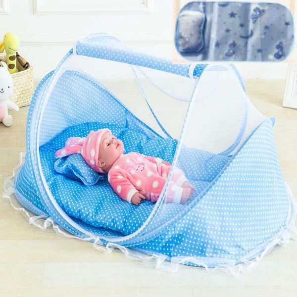 

5pcs/set durable folding baby bed mosquito net safe baby cribs with netting 0-3y bed tent with zipper pillow summer sleeping mat