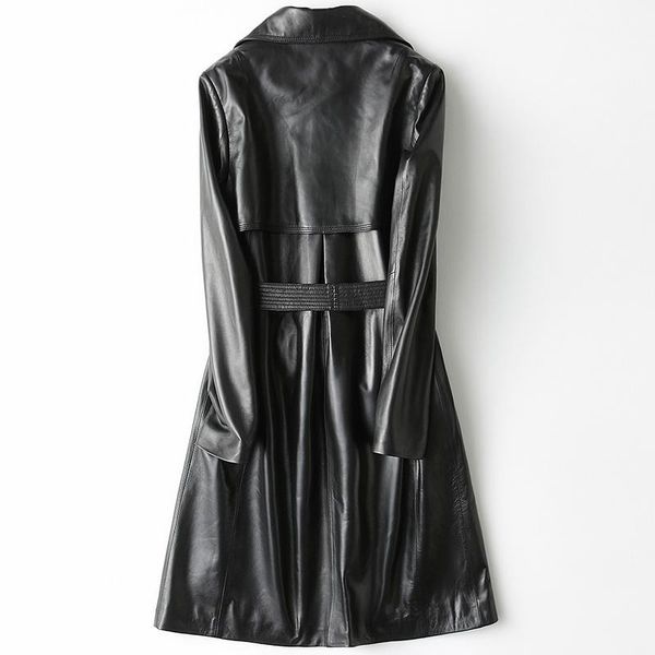 

women's leather & faux casual women long genuine jacket winter real sheepskin coat female slim ladies outerwear hiver 2202a, Black