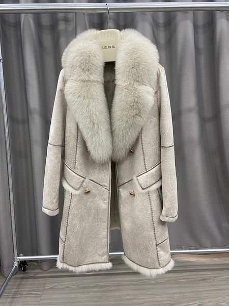 

women's fur & faux winter women real medium coats genuine leather inner warm jackets with collar outwear, Black