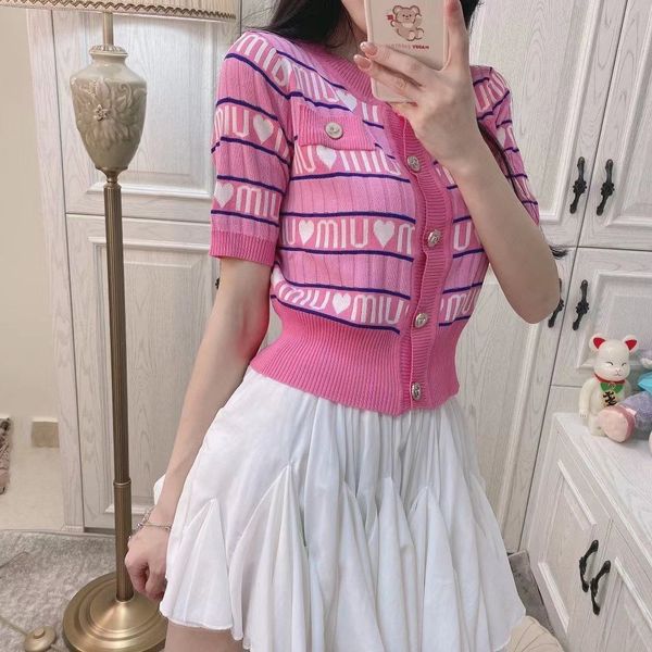 

half high round neck short sleeve cardigan women's summer fragrance love letter 2021 new color matching thin knitting top, White;black
