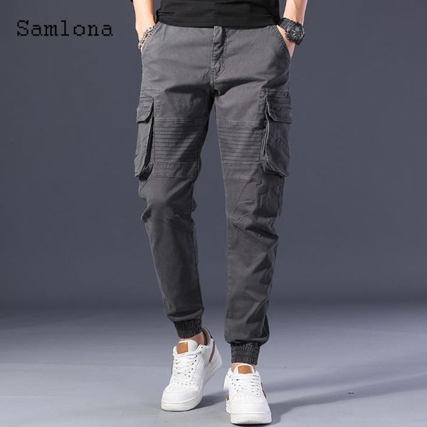 

men's pants samlona plus size mens cargo kpop style 2021 autumn moto & bike male zipper pockets trouser outdoor casual pant, Black
