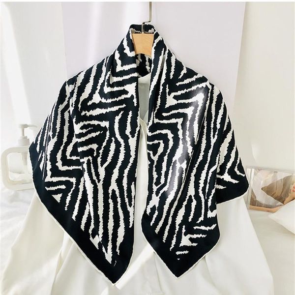 

scarves 90cm manual hand roll twill silk scarf women zebra print curled square echarpes foulards femme wrap bandana hijab, Blue;gray