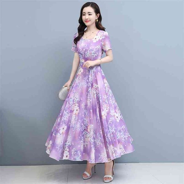 

spring summer purple print chiffon maxi dress vintage 4xl plus size runway midi elegant women bodycon party vestidos 210528, Black;gray