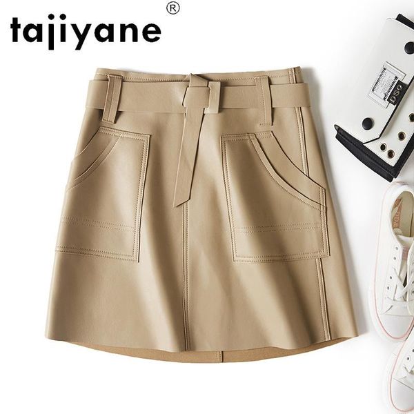 

skirts tajiyane women mini skirt real sheepskin black genuine leather pencil woman high waist mujer faldas tn2213