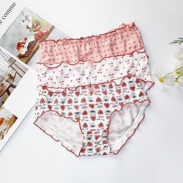 

women's panties summer cotton thin section breathable underwear cherry stripe love print bow elasticity female a39, Black;pink
