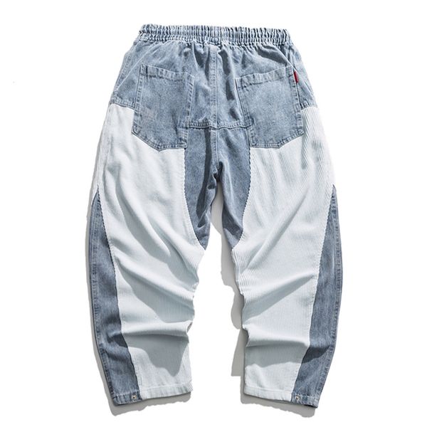 

streetwear retro new denim stitching washed high street jeans 2021 harajuku hip hop pants oversized jogger men sweatpants fo84, Blue