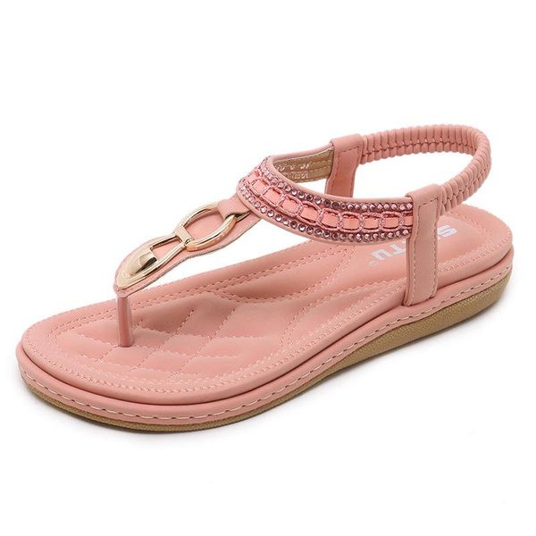 

summer women's sandals beach seaside shoes metal rhinestone flat large size, Black