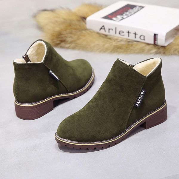 

boots fashion plus size short ankle warm plush winter women shoes woman flock slip on botas mujer booties, Black