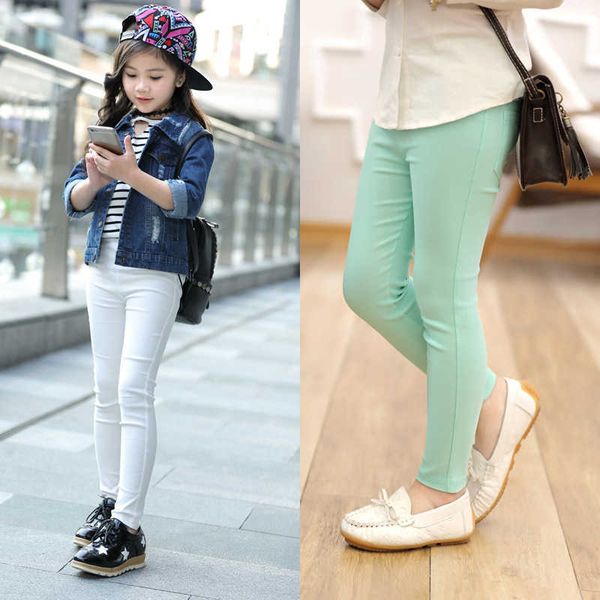 

spring autumn kids girls pants fashion candy colors elastic skinny pants children girls clothes 110-160cm 210713, Blue