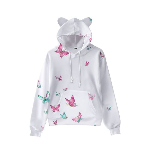 

a group of butterfly print cute boy girl clothes hooded 3d printed hooded sweater autumn early winter ears hooded pullover, Black