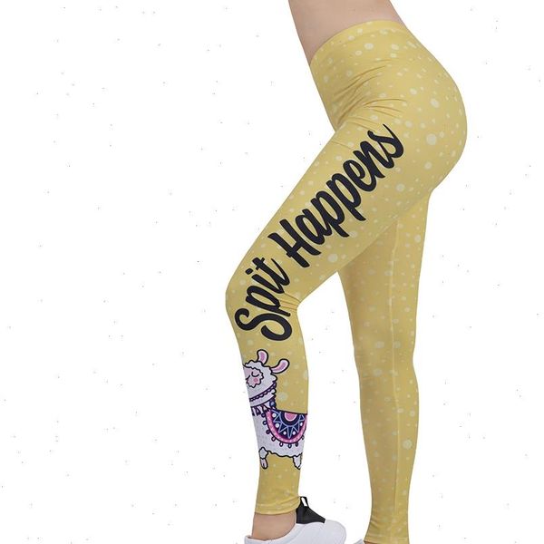 

new design women legging funny alpaca printing leggins slim high elasticity legins fitness leggings female pants, Black