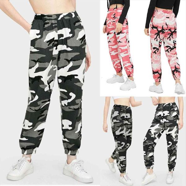 

camouflage cargo camo military loose womens pants elastic waist long trousers ladies fashion sport casual street hip hop, Black;white