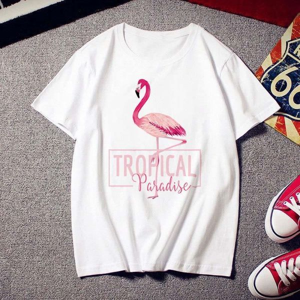 

summer woman t shirt women harajuku printing flamingo casual fashion tshirt o-neck white female cloth short sleeve t-shirts