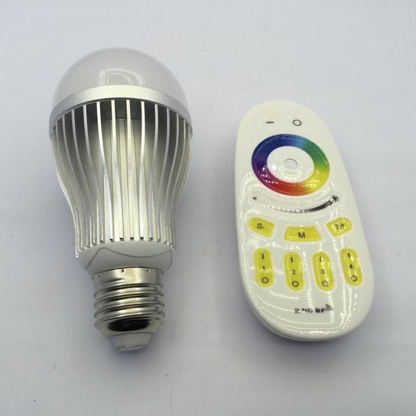 

bulbs 2.4g rf 9w rgbw ac85-265v aluminum type led bulb with wireless 4-zone remote controller