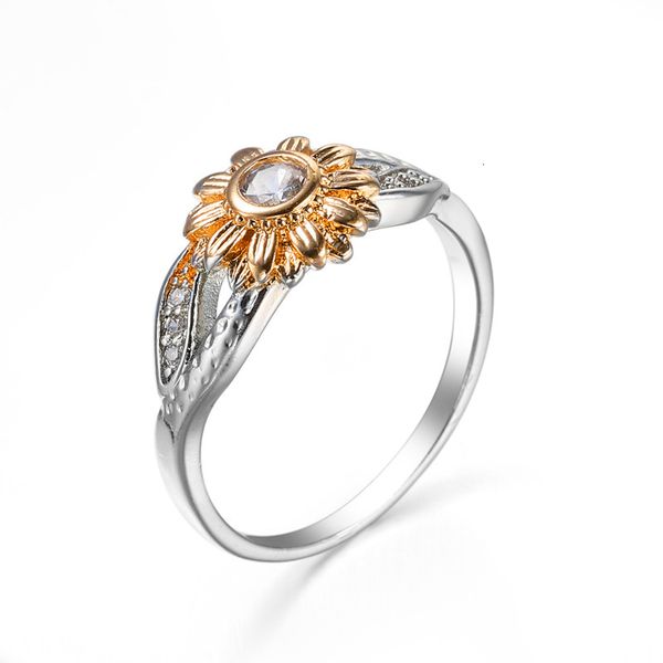 

selling two-color gold sunflower zircon jewelry ring, Slivery;golden