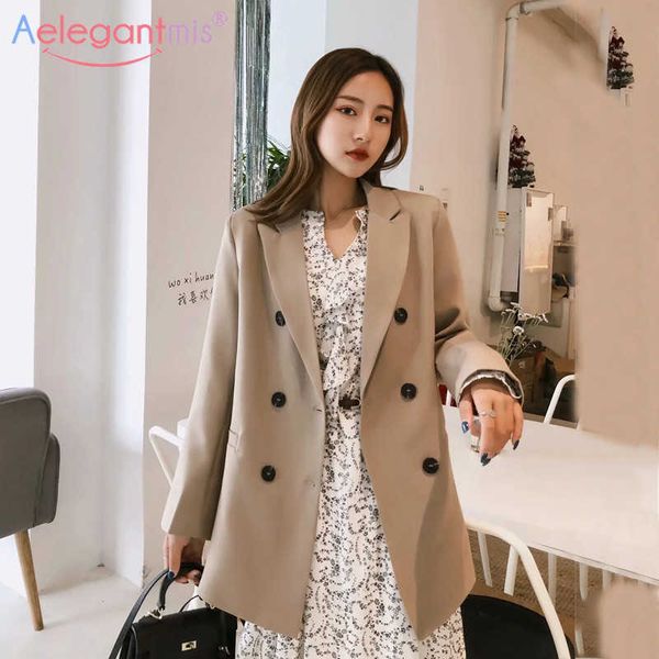 

aelegantmis double breasted women casual blazer jackets loose long blazers office lady business work suit ladies slim outerwear 210607, White