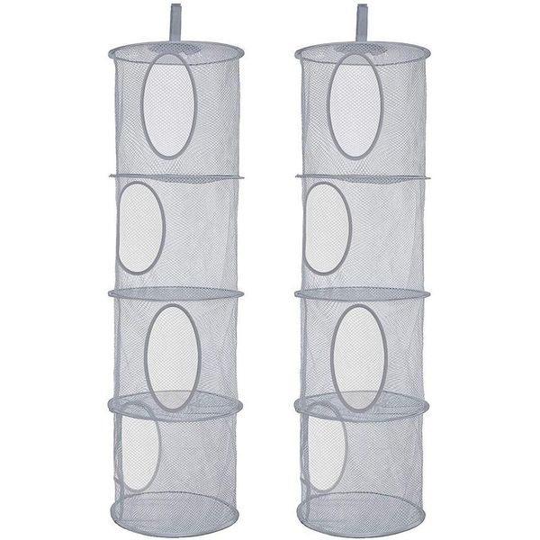 

storage baskets 2pcs foldable hanging mesh space saver bags organizer,foldable suspension 4 compartments toy
