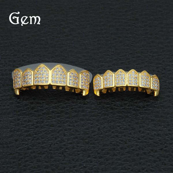 

hip hop gold electroplated teeth set with zircon inlaid teeth, Silver