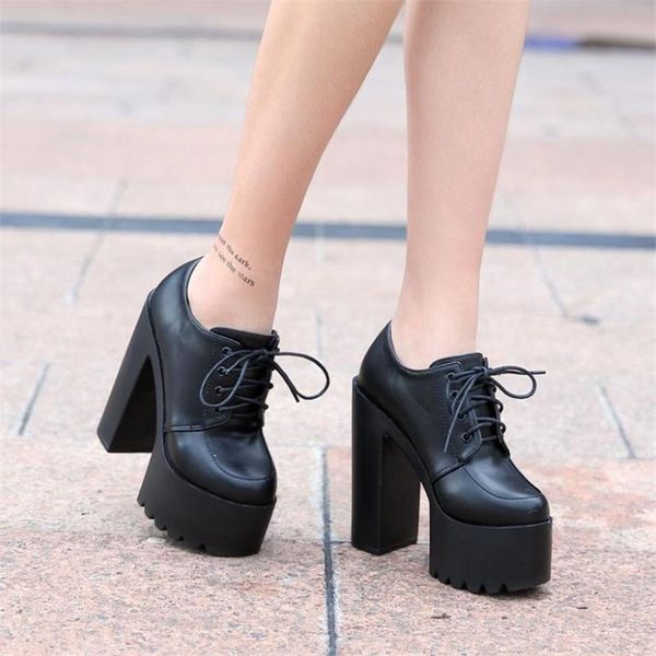 

boots faux leather women platform ankle lightweight ladies chunky high heel party shoes round toe female footwear, Black