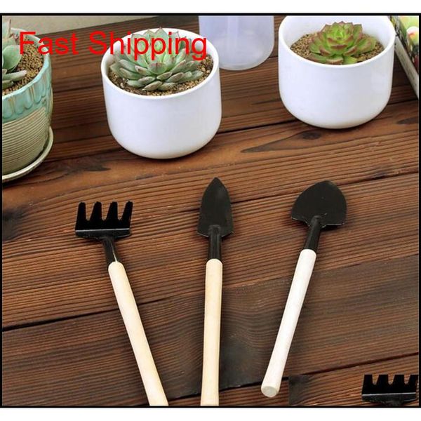 

3pcs/set mini portable gardening tool wooden handle metal head shovel rake bonsai to qyldyo homes2007