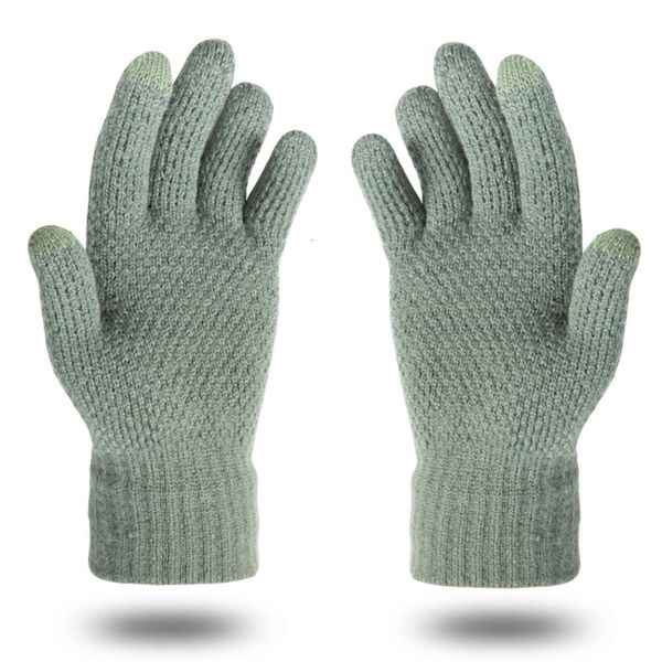

gloves autumn and winter men' thick brushed wool knitting touch screen solid color pineapple pattern large version special style, Blue;gray