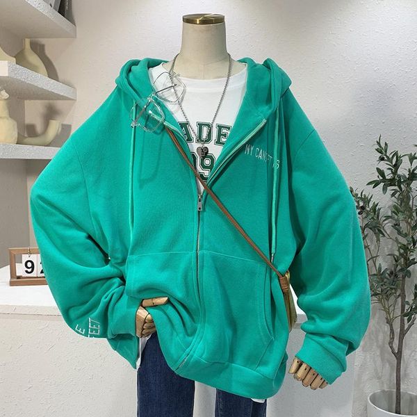 

women's hoodies & sweatshirts [ewq] korea chic 2021 autumn solid color embroidery hoodie pink loose long sleeve casual coat female fash, Black