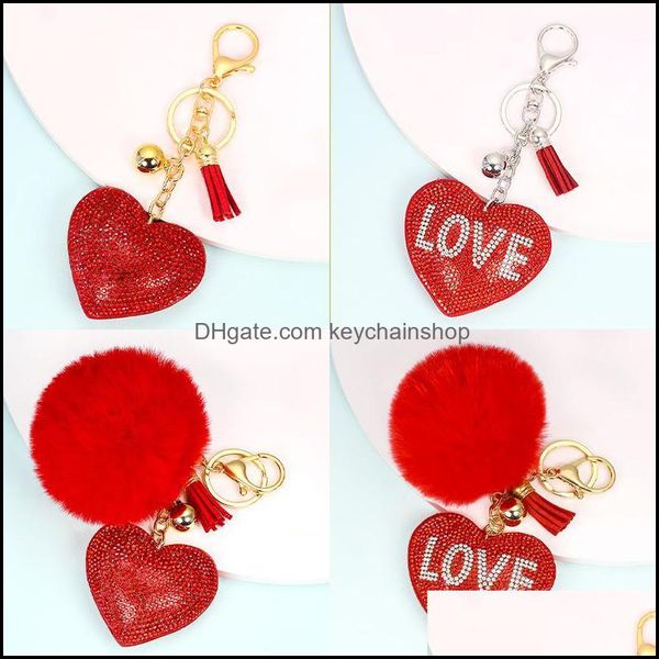 

keychains fashion accessories valentines day gift mticolor rhinestone love heart-shaped pompom keychain birthday couple anniversary bag pend, Silver