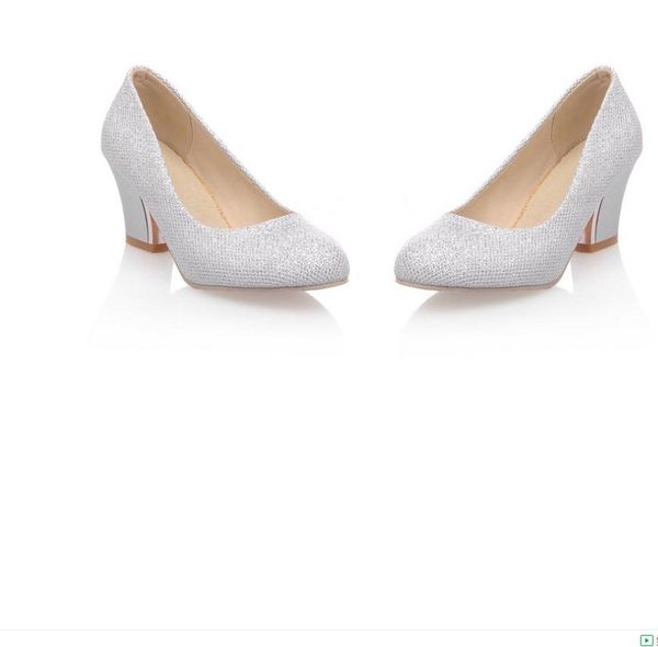 

women's shoes in spring high coarse heel shallow mouth round head, Black