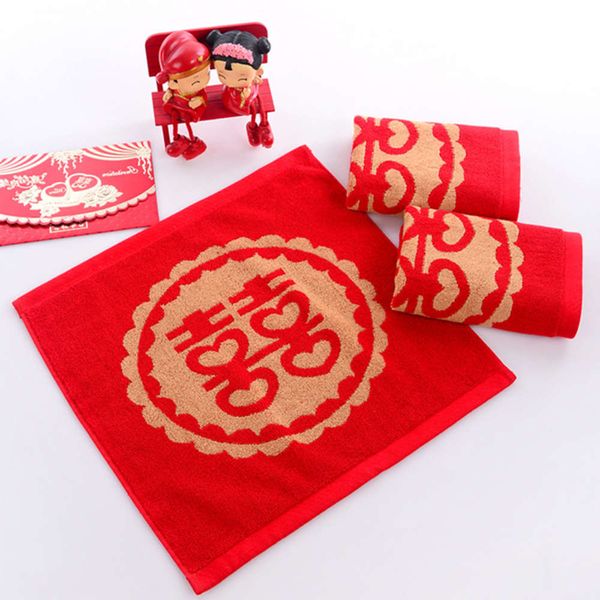

wedding chaperone pure cotton square big red bride's happy word handkerchief gift towel, White