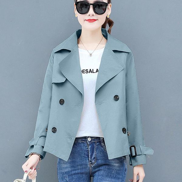 

women's trench coats 2021 spring autumn women breasted long-sleeve casual windbreaker female outerwear loose plue size thin coat, Tan;black
