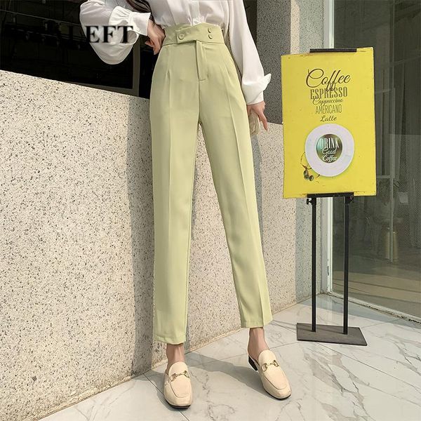 

women's pants & capris realeft 2021 korean ol style formal harem pockets high waist button elegant office lady ankle-length, Black;white